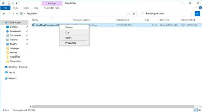 restore from recycle bin