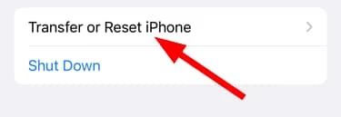 tap Transfer or Reset iPhone