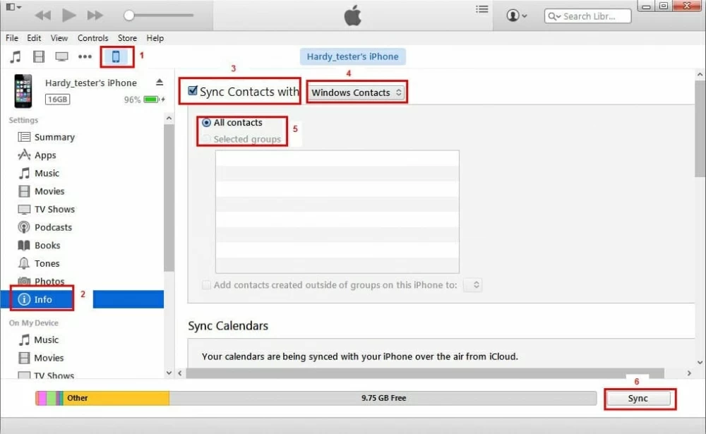 Syncing contacts using iTunes